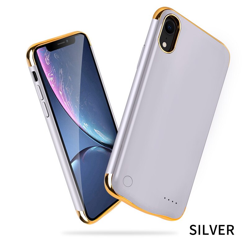 Full 6000Mah Phone Power Bank Case Luxe Matte Backup Battery Charger Case Cover Voor Iphone Xr 6.1 Inch power Bank: Silver