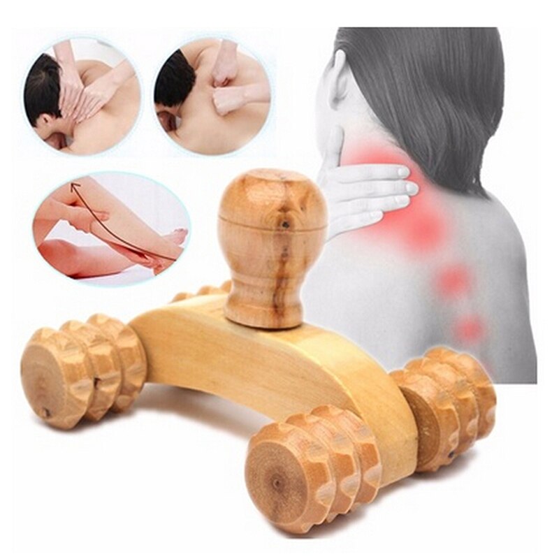 Reflexologie Gezicht Hand Voet Back Body Therapie Houten Auto Roller Effen Full Body Vier Wiel Ontspannen Hand Massage Tool