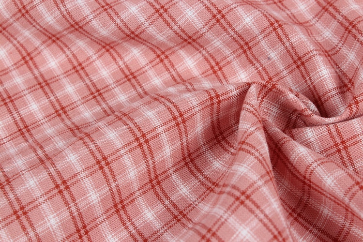 Tela de franela de sarga de algodón de 100x145cm, tela suave de lijado e hilo teñido a cuadros, tela hecha a mano DIY: pink