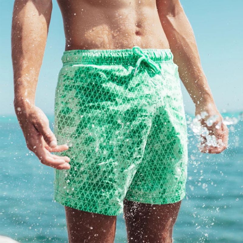 Men Color Changing Swim Trunks Water Discoloration Rhombus Plaid Beach Shorts M68D