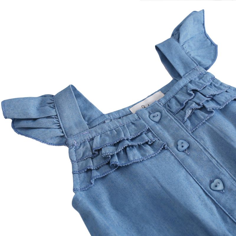 Nueva ropa de verano para niña, mono bonito y dulce, pantalones de tela vaquera lavada, mono, mono de tirantes, pantalones cortos de vaquero