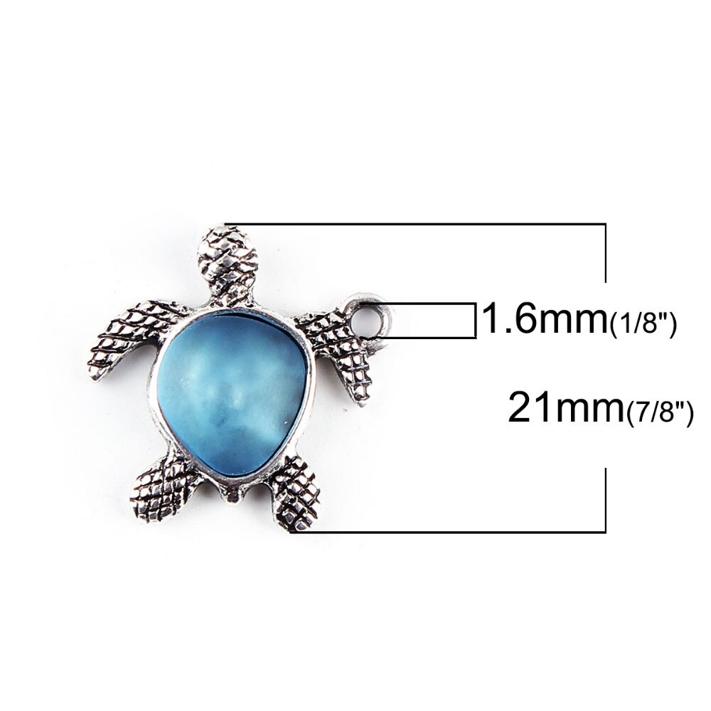 Schmuck Handgemachte Anhänger Zink Legierung Auf Silber Farbe Meer Schildkröte Blau Meer Glas Charme Zubehör Halskette DIY Entdeckungen, 5 PCs