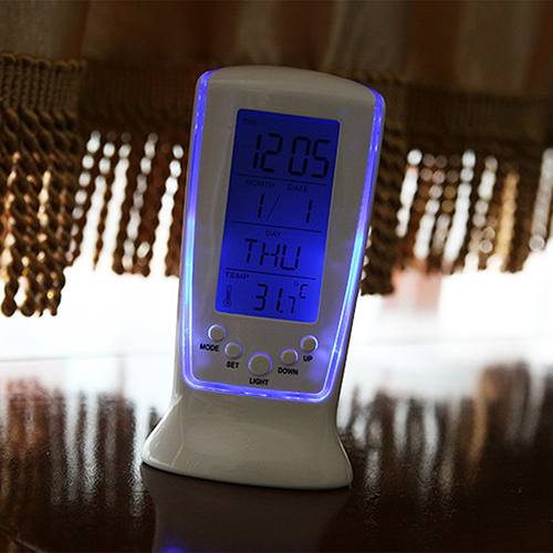 Led Digitale Wekker Met Blauwe Achtergrondverlichting Elektronische Kalender Thermometer