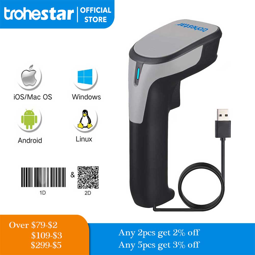 Scanner di codici a barre Trohestar lettore di codici a barre QR 2D 1D cablato Scanner portatili per IOS Android terminale POS inventario Windows