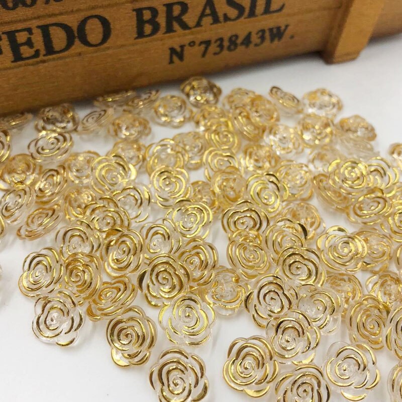 50/100 stk guld gennemsigtig rose blomst akryl knapper til dekoration håndlavet håndværk sy tilbehør  pt134: Guld / 100 stk