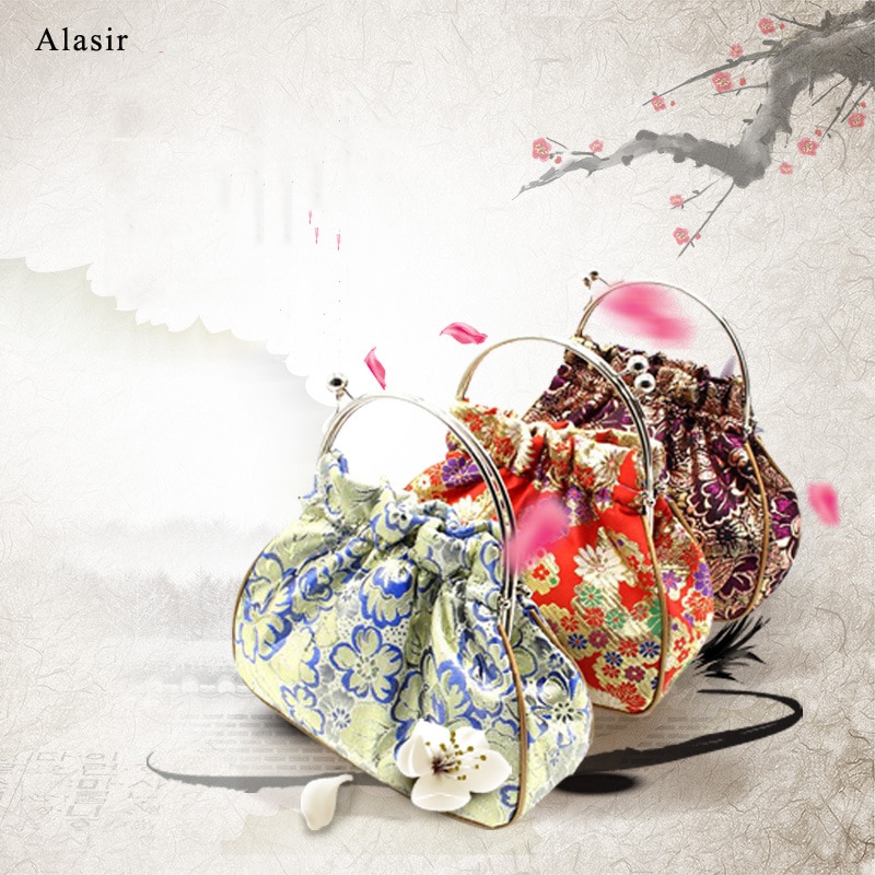 Alasir Damask Wallet Ladies Clip Silk Bag Chinese Style Cheongsam Handbags Women Evening Clutches Handmade Vintage Bucket Bag