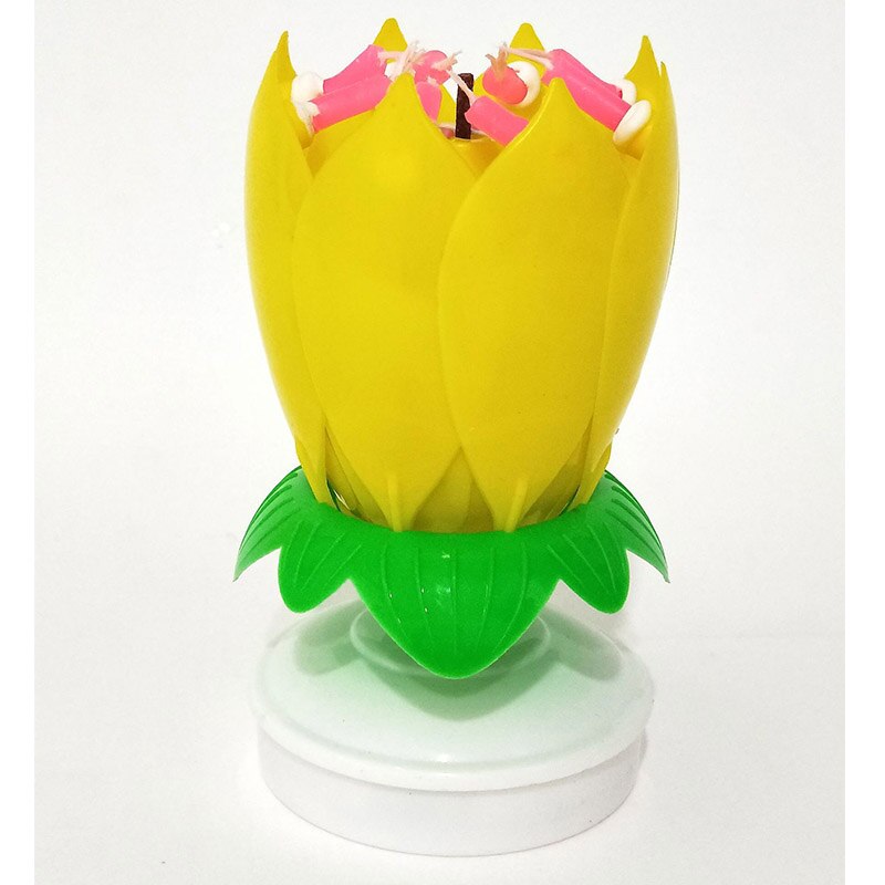 Innovative Party Cake Candle Romantic Happy Birthday Musical Lotus Flower Rotating Candle Musical Candle DIY Cake Decoration: Yellow