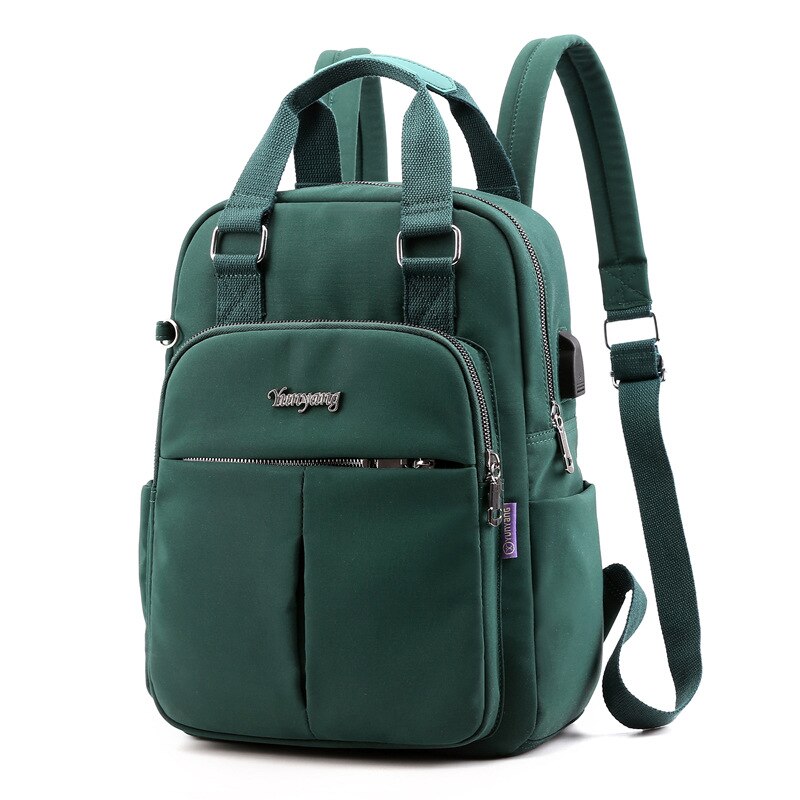 Leisure Rugzak Mode Vrouwen Usb Opladen Rugzak Computer Tas Grote Capaciteit College Stijl Rugzak: green