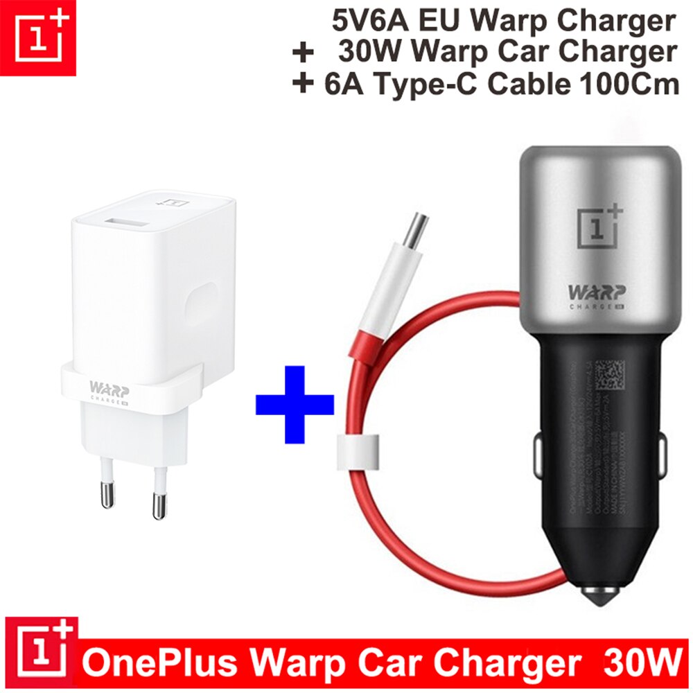 Original Oneplus 30W Warp Charge Car Charger Output 5V6A Max For Oneplus 7 Pro Normal QC For Oneplus 3/3T/5/5T/6/6T/7/Pro/8/8T..: EU Car Cable 100Cm