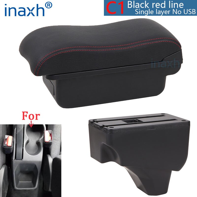 Voor Peugeot Armsteun Voor Peugeot Auto Armsteun Box Retrofit Onderdelen Interieur Opbergdoos Accessoires Usb led: C1 Black red NO USB