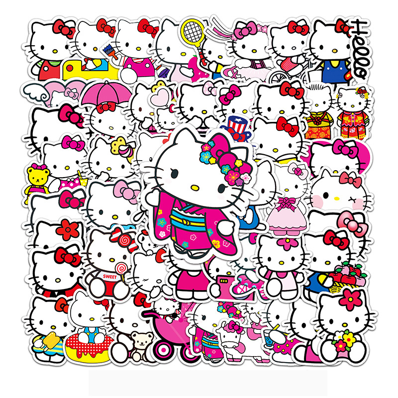 Autocollants pour téléphones portables, boîte de voyage, voiture, fruits, légumes, animaux, dessin animé mignon, DIY bricolage, paquet d'autocollants créatifs, décoration de la maison: Hello KT-50pcs