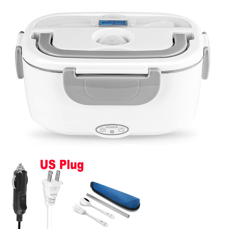 Dual Use 220V 110V 24V 12V Electric Heated Lunch Box Stainless Steel School Car Picnic Food Heating Heater Food Warmer Container: Blue