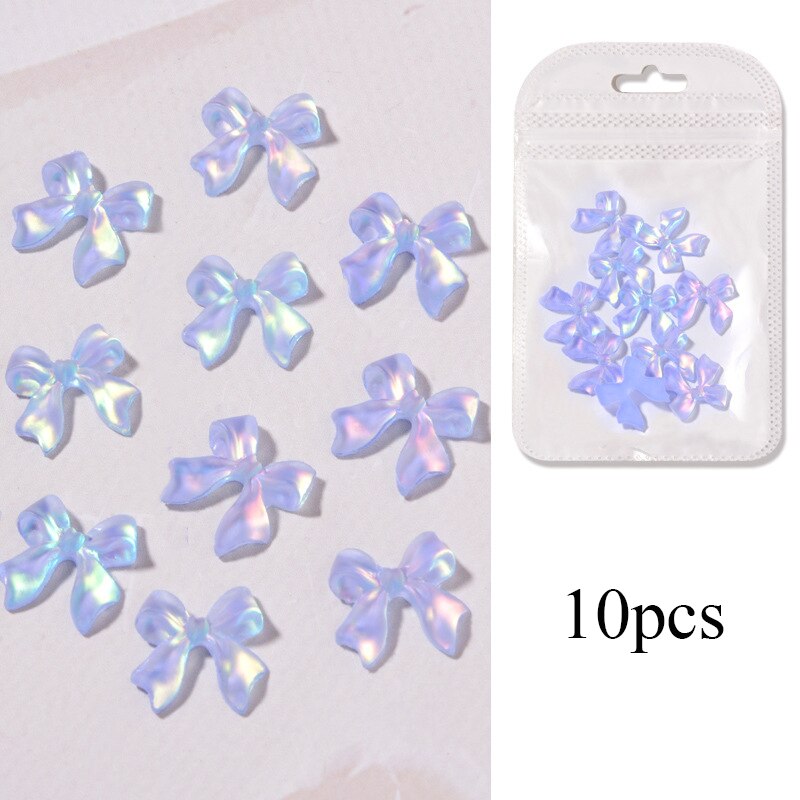 10 stk/pose blanding farger 3d nordlys sløyfer spiker rhinestones diy dekorasjon negle krystall smykker bånd sommerfugl manikyr tilbehør: Blå