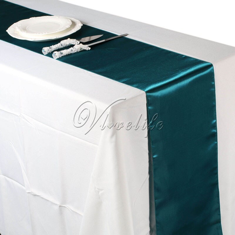 Teal Blue Satin Table Runners 12" x 108'' Wedding Party Banquet Home Decorations 30cm x 275cm