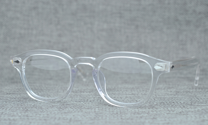 Johnny Depp-monture en acétate pour hommes et femmes, ronde faite à la main, lunettes de styliste pour ordinateur, monture de lunette optique pour Demi myopie: transparent