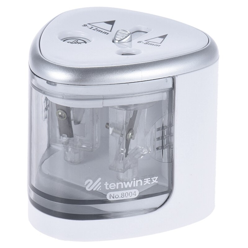TEN-WIN Pencil Sharpener Electric Cute Multi-Functional Automatic Electric Pencil Sharpener Operated with 2 Holes: Silver
