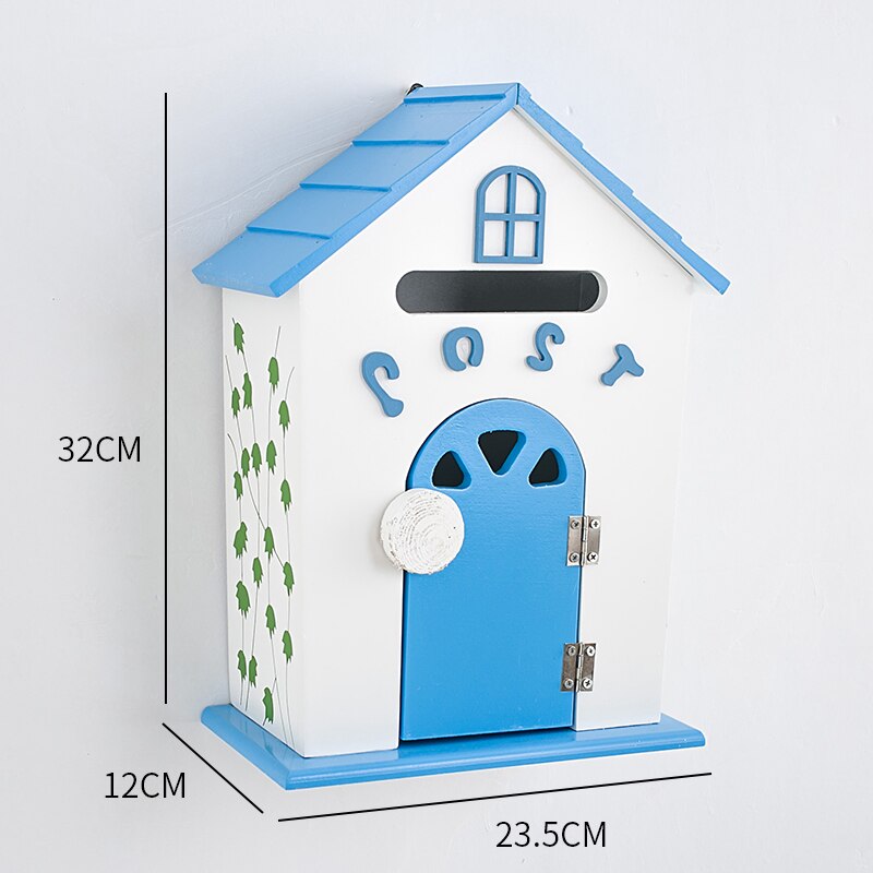 Wall-mounted mailbox garden mailbox post box barrel newspaper mailbox home balcony garden decoration letter box outdoor WF928101: A BLUE