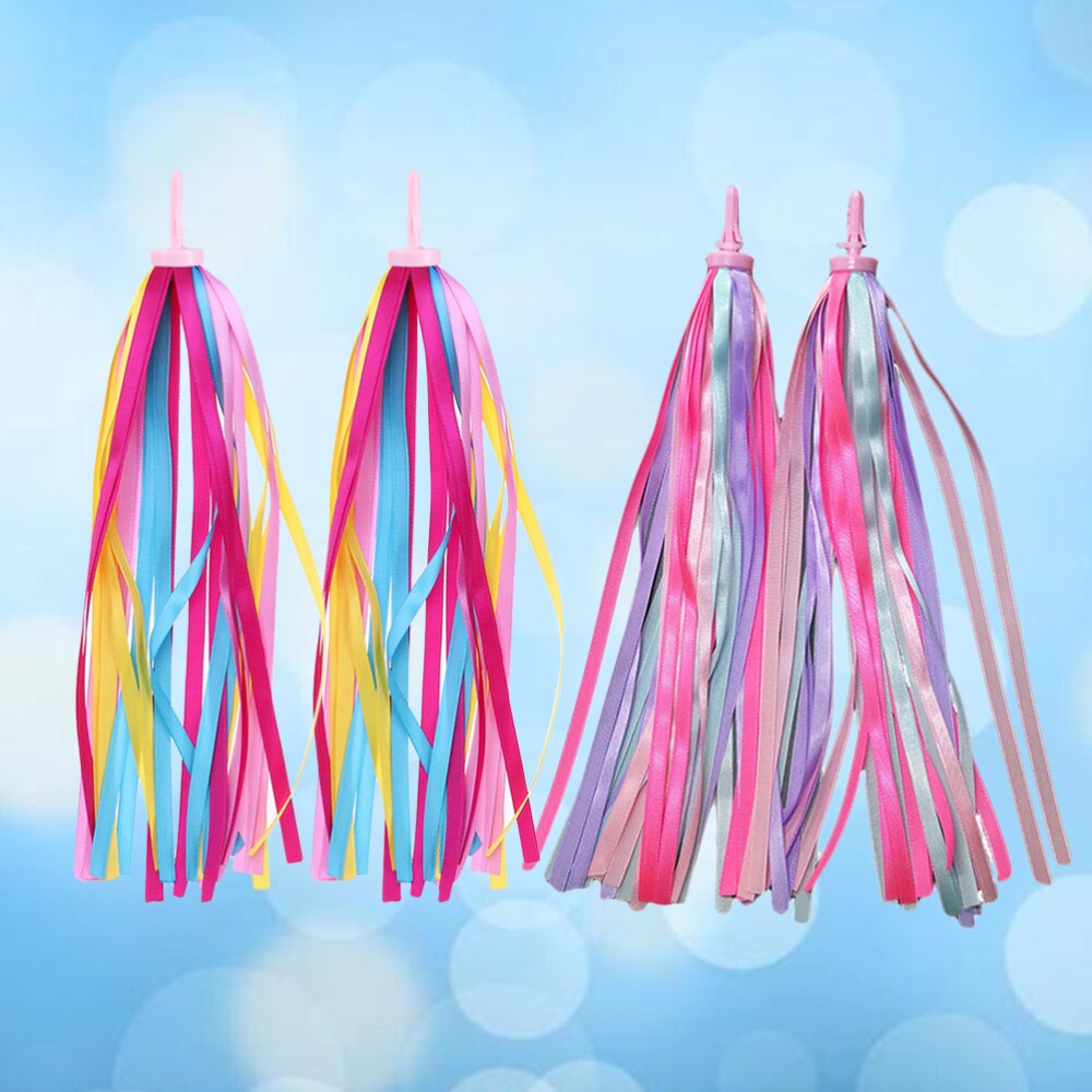 2 pares de serpentinas de manillar para bicicleta, cinta para manillar de bicicleta con borlas para niños y niñas (amarillo, rosa, púrpura)