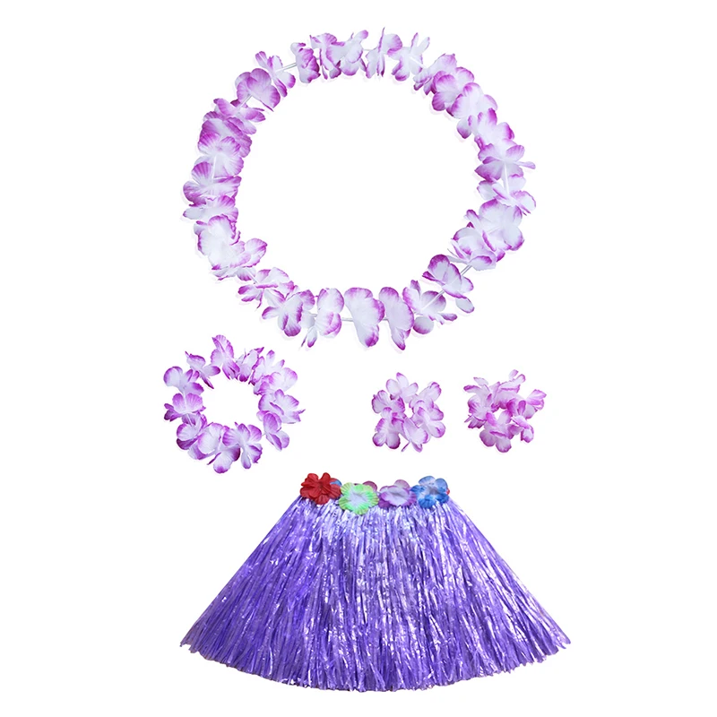 1 Set Kids/Girls Hawaiian Luau Grass Hula Hawaiian-Style Suit Flower Skirt For Parties Balls Festivals And Carnivals-Supplies: Fluorescence Yellow