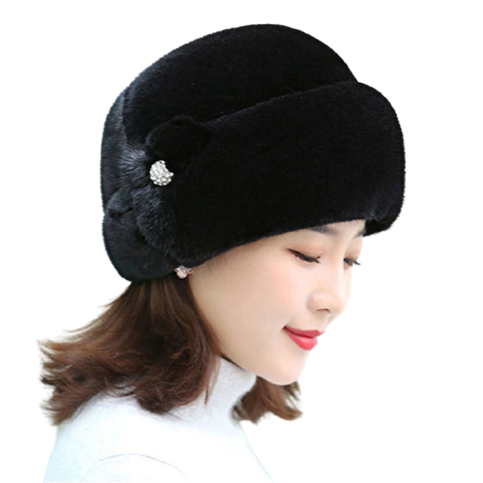 Faux Fur Trimmed Winter Hat for Women Fashionable Outdoor Warm Hats Birthday NIN668