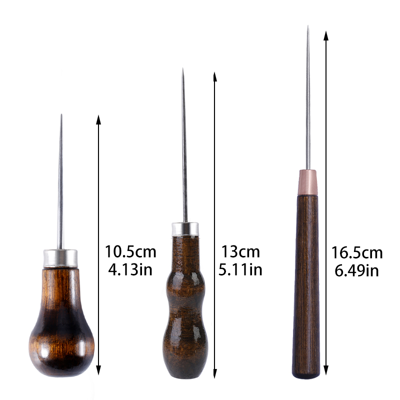 KRABALL-punzón de punzonado de cuero con mango de madera, herramienta de costura para bricolaje, costura hecha a mano, zapatos, bolsa, herramienta de reparación: Transparente