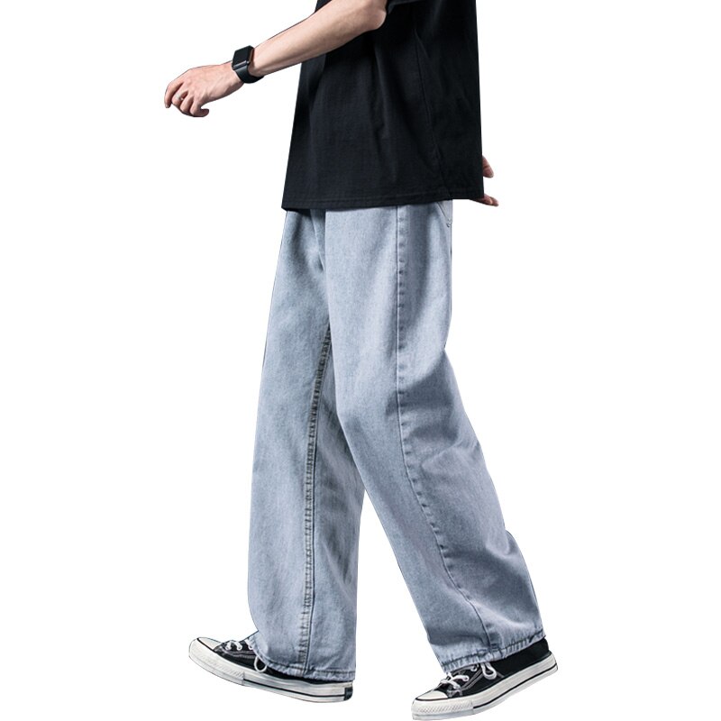 Lyse jeans herre efterår lige løse herrebukser koreansk stil trendy brede ben mopping daddy bukser