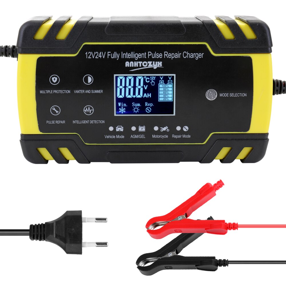 12V/24V Full Automatic Car Battery Charger Intelligent Fast Power Charging Pulse Repair Charger Wet Dry Lead Acid Battery-charge