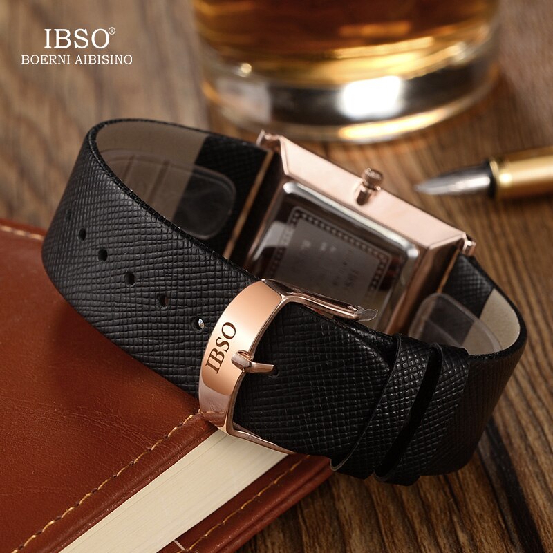 Ibso retângulo relógio masculino 7mm couro relógio de pulso quartzo luxo negócios relógios dropshipping