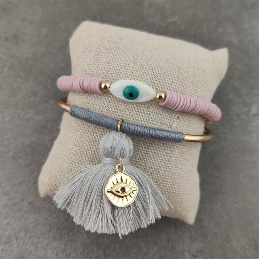 Boho Lucky Evil Eye Armbanden Voor Vrouwen Witte Kleur Handgemaakt Rubber Touw Gouden Armband Sieraden Kwast Armband Vrouw: VERMEIL