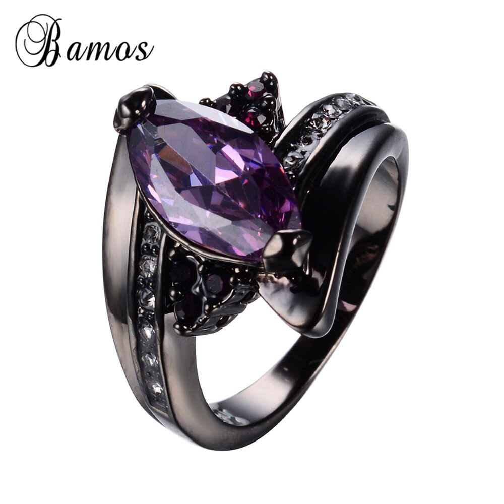 Jóias roxo do Olho do Cavalo Roxo Zircon Anéis Para Mulheres Black Gold Filled Mulheres Festa de Casamento Engagement Promise Ring RB0585