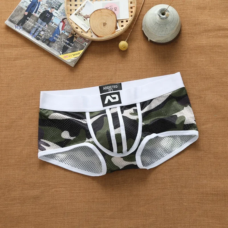 Men's nylon mesh breathable cool Camouflage underwear addicted youth boxer briefs: XXL / WHITE