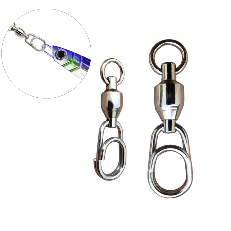 Connecteur de pêche à enroulement pivotant, en acier inoxydable, avec roulement à billes, Clip de pêche à encliquetage rapide, 10 à 50 pièces