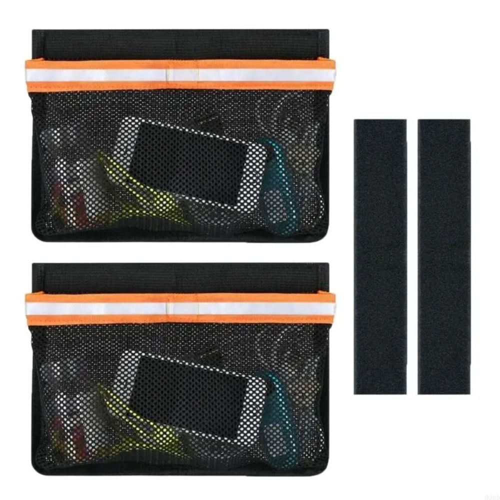 Portable mesh bag for boat storage with reflective stripes, removable marine organizer, versatile use, easy to install