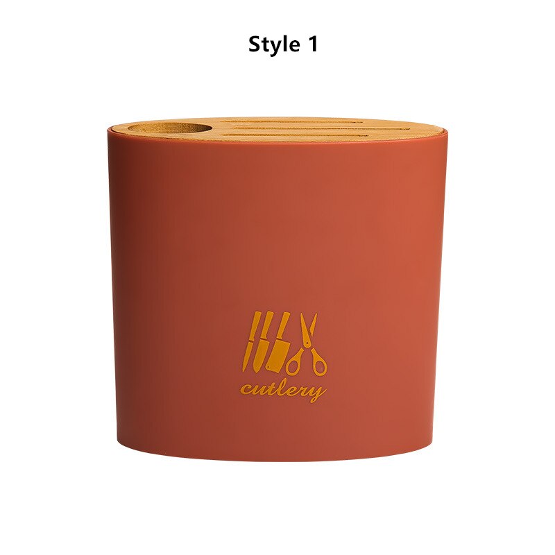 Multi-function Bamboo Cover Knife Holder Simple Knife Storage Rack Household Kitchen Supplies Knife Holder: Red Style 1