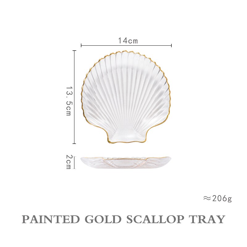 Gylden kant glas plade diy hav konkylie kammusling smykker opbevaring salat plade dessert skål middag plader sushi plade sashimi plade: B  1 stk