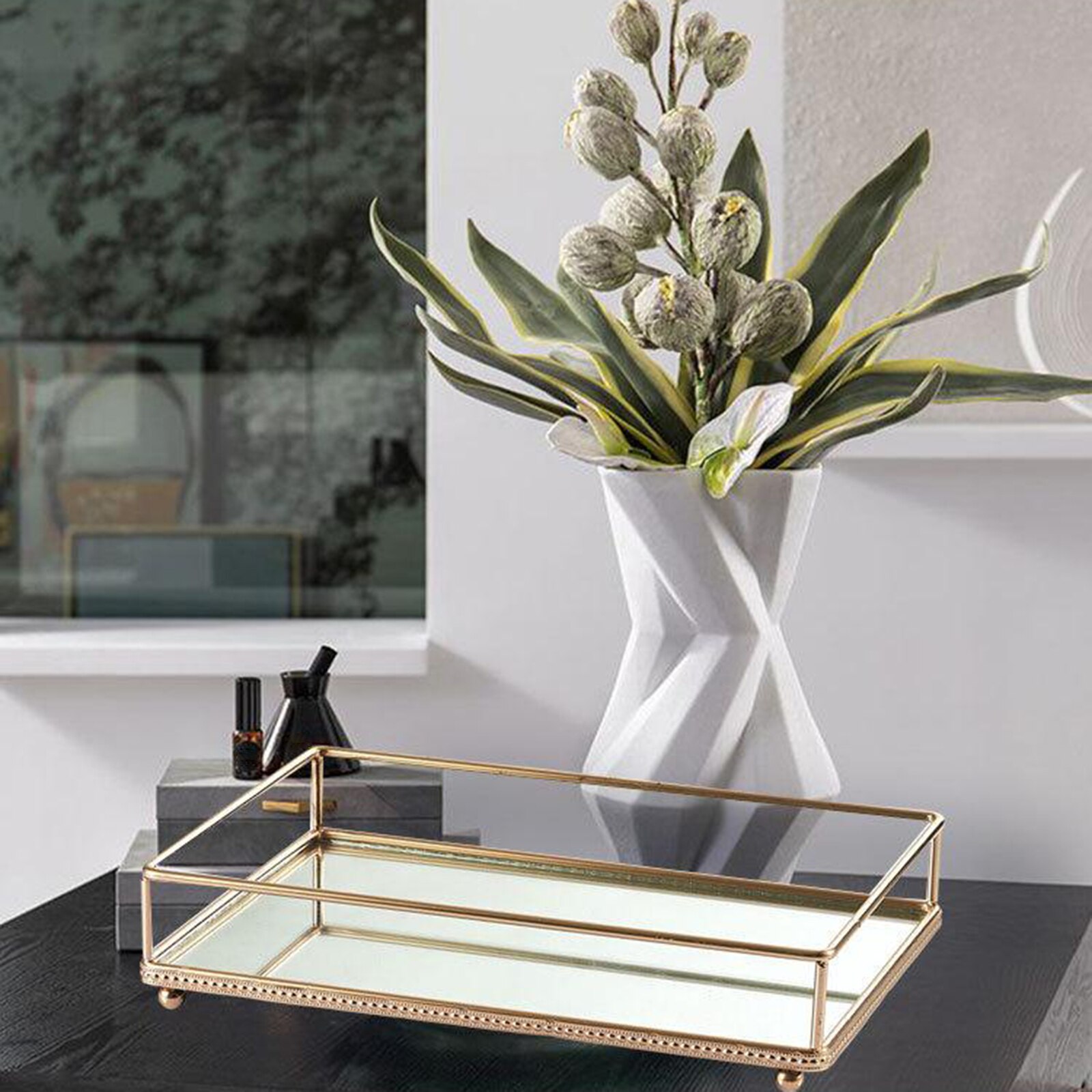 Rectangular Dresser Vanity Mirror Tray Dresser Make Up Perfume Desk Organizer