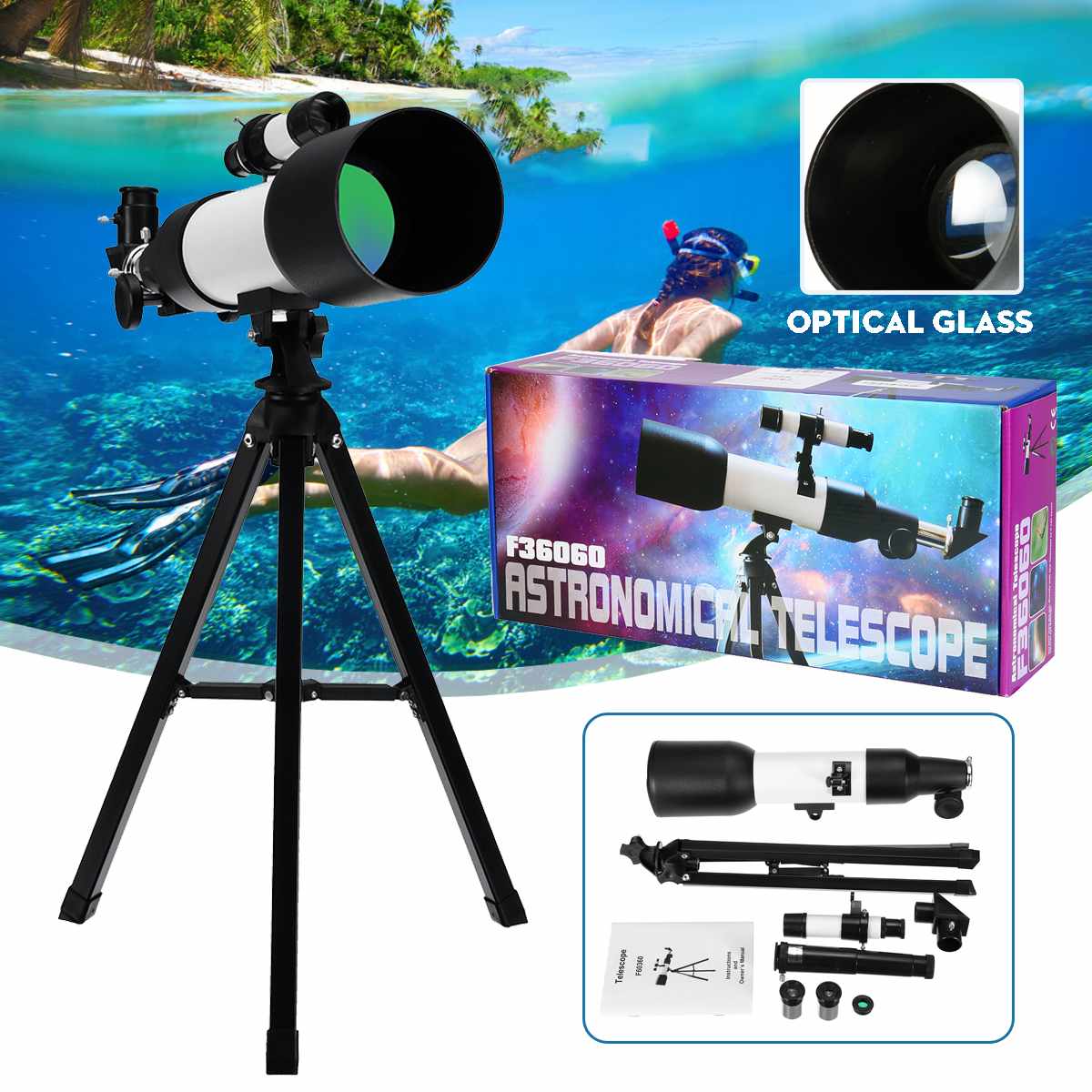 360X60Mm 90X Zoom Refractor Monoculaire Telescoop Optische Glas Professionele Astronomische Nachtzicht Telescop Met Statief