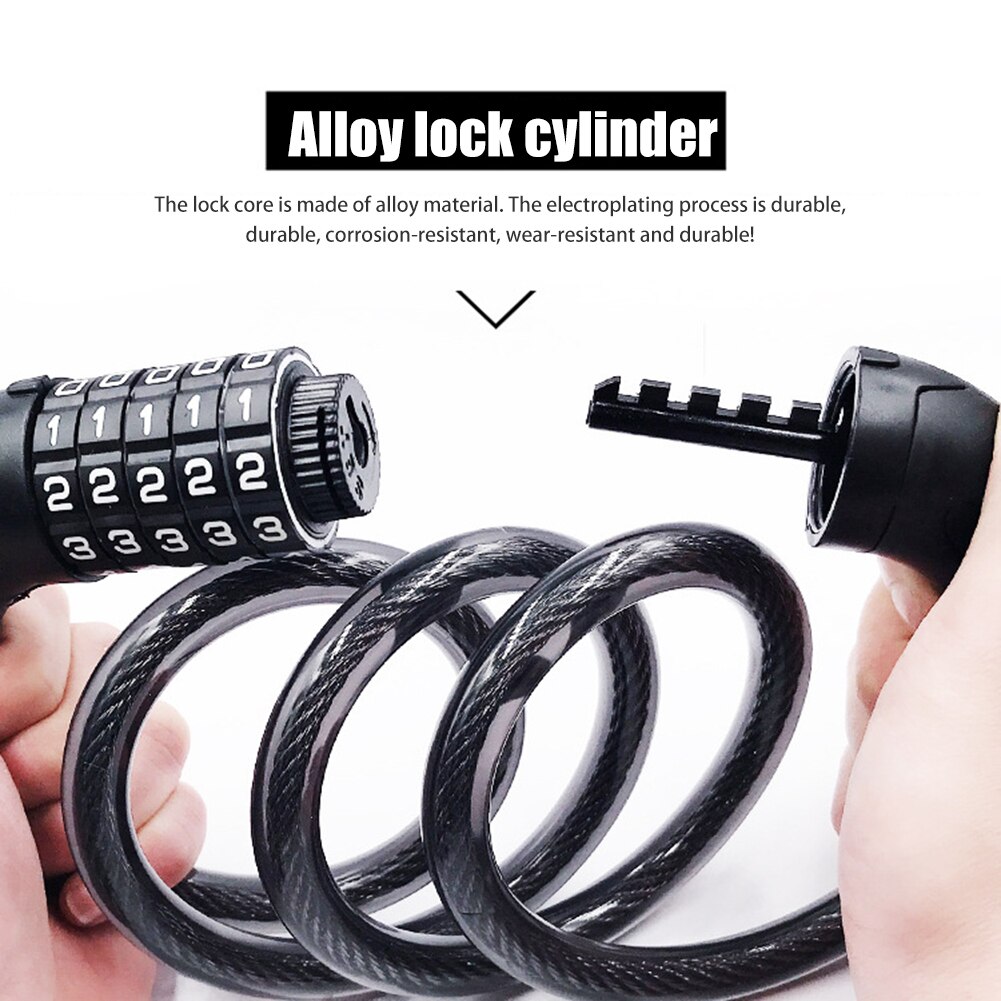 Five-digit Password Lock Steel Wire Lock Cycling Bicycle Anti-theft Bike Safety Portable Waterproof Cycling Elements