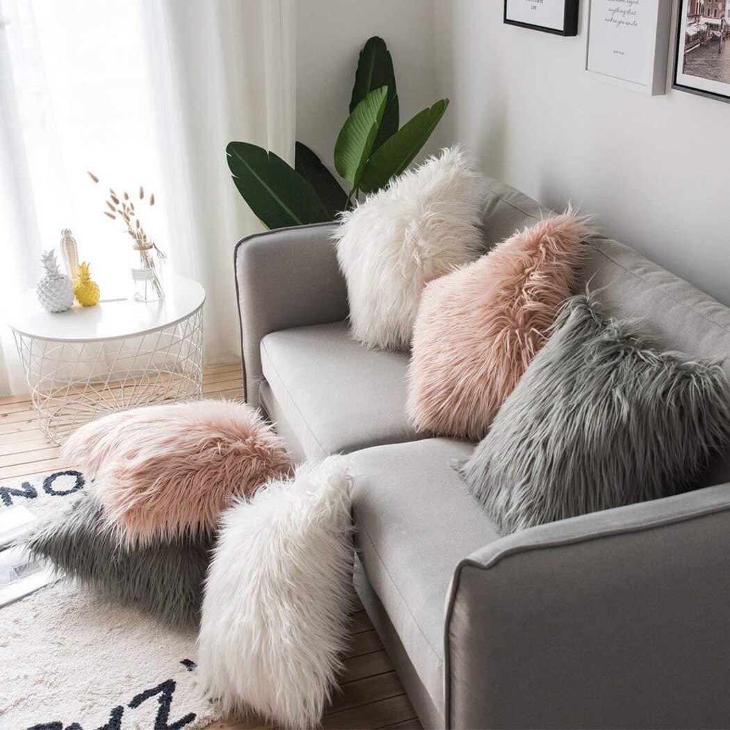 Imiteret pels fluffy plys pudebetræk shaggy blød stol sofa pudebetræk seng sofa stue hjem dekorativt pudebetræk