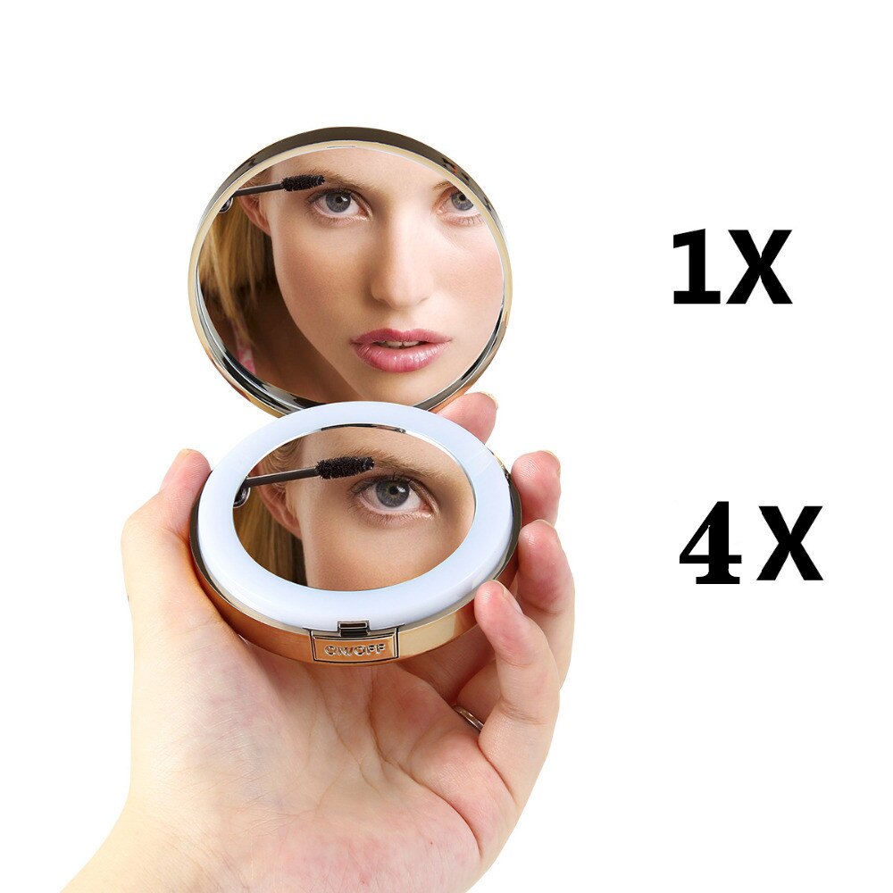Light 4X Makeup Mirror with LED Pocket Mirror USB Mini Makeup Mirrors Magnifying Mirror Travel Cable-battery Vanity Mirror