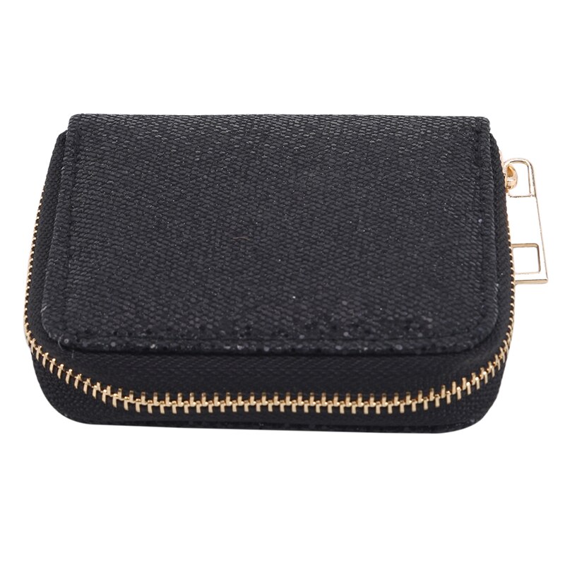 Leren portemonnee dames kwastje rits korte portemonnee glitter dames kleine creditcardhouder portemonnees pailletten: Zwart