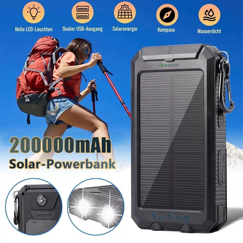 200000mAh Power Bank Fast Charging Outdoor Large Capacity External Battery Solar PowerBank Flashlight For iPhone Huawei Xiaomi