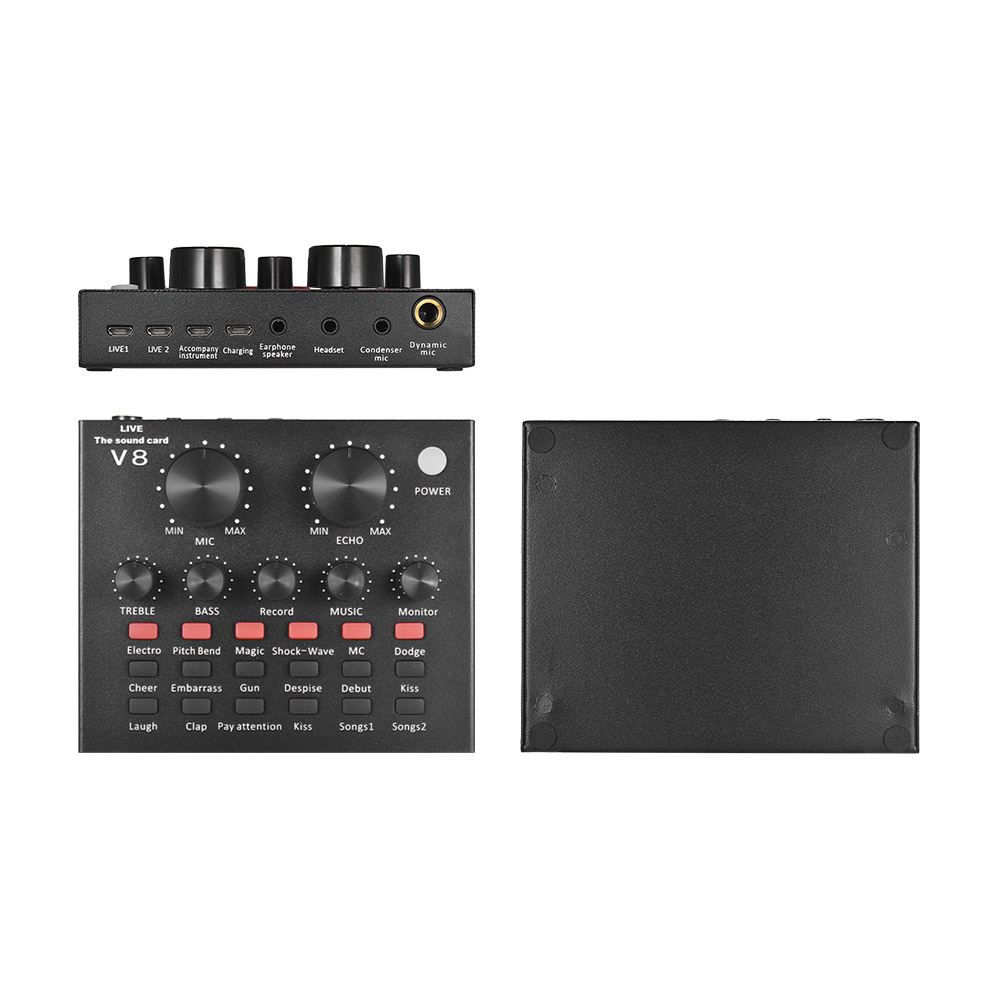 Compact External Sound Card Audio Mixing USB Audio Interface BT Connection Multiple Sound Effects Built-in Rechargeable Battery