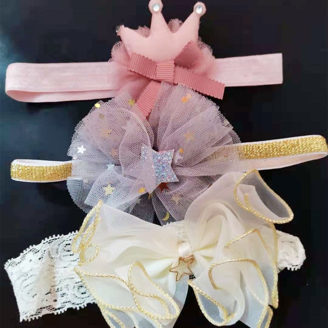 3 pz/lotto dolce neonata fasce pizzo fiore corona arco infantile bambini fascia per capelli principessa neonato accessori per capelli fascia