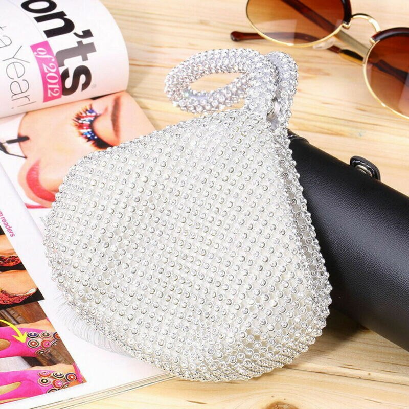 Women Ladies Handbags Silver pouch Crystal Diamante Ladies Party Evening Wedding Clutch Hand Bag Puese /BY