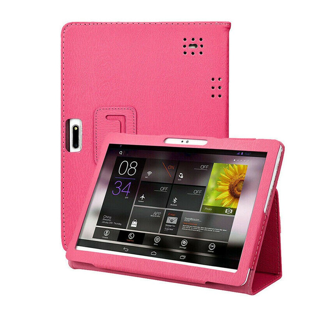 Universal Protection cover Leather Case for 10 10.1 inch Android Tablet PC Foldable Tablet Cases Protective Cover: rose red