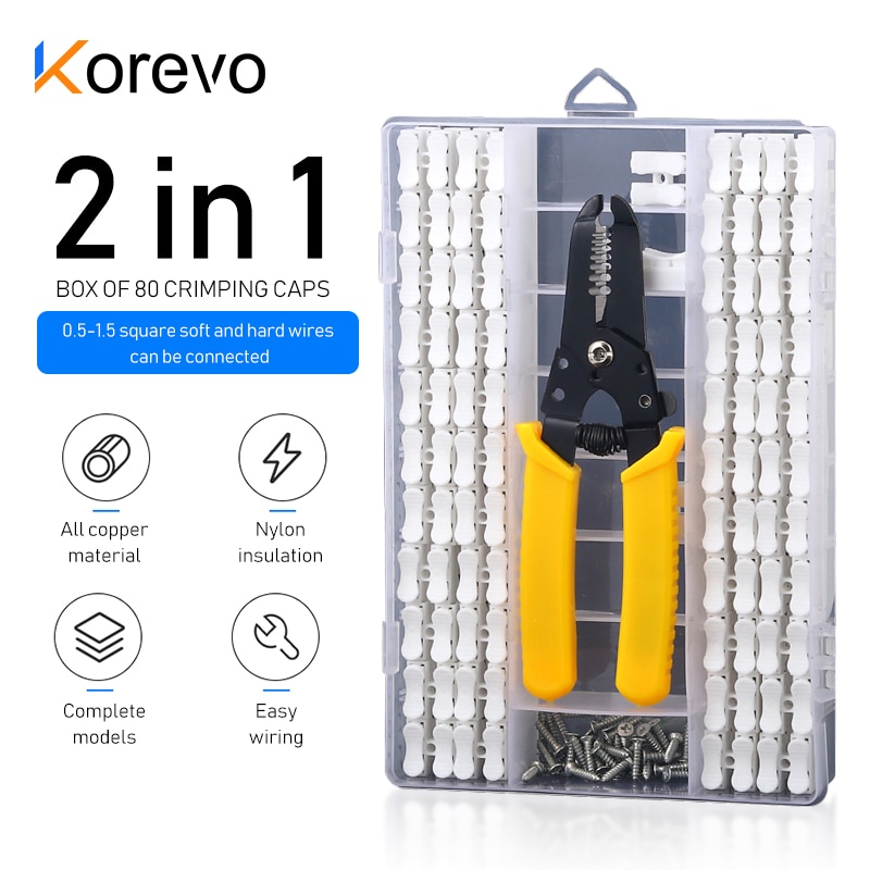 80 stk kabelstik sæt universal  ch2 to-positions push-type terminal tang &amp; crimper 2 in 1 quick connect wire håndværktøj
