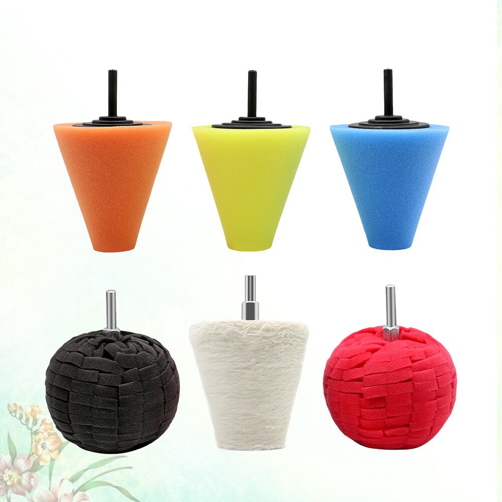 6 Stks/set 3 Inch Auto Hub Polijsten Spons Pads Afdichting Buffer Spons Wiel Kit Voor Auto (Blauw Geel Oranje zwart Wit Rood)