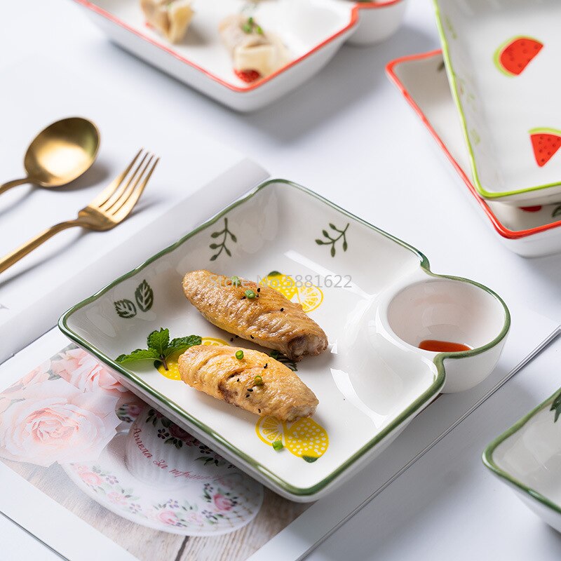 Japansk dumpling tallerken keramisk dyp tallerken med dipsaus tallerken reketallerken frokost tallerken hjem små ferske jordbær