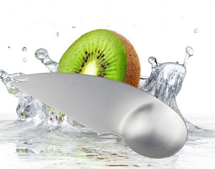 1 ST Rvs Kiwi Lepel 2 In 1 Avocado Slicer Scoop Papaya Cutter Mes Groente Fruit Gereedschap Keuken Gadgets KW 036